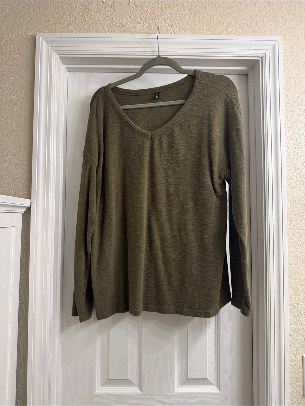 Relaxed Olive V-Neck Long Sleeve Tee